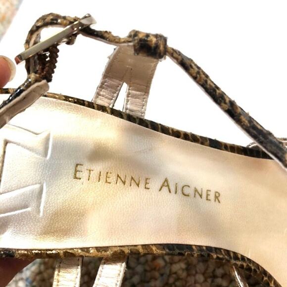 Etienne Aigner Snake Ankle Strap heel Peep Toe Size 8.5 - Picture 11 of 13